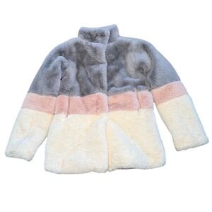 C&C California Faux Fur Colorblock Jacket Coat Girls 4 Feminine